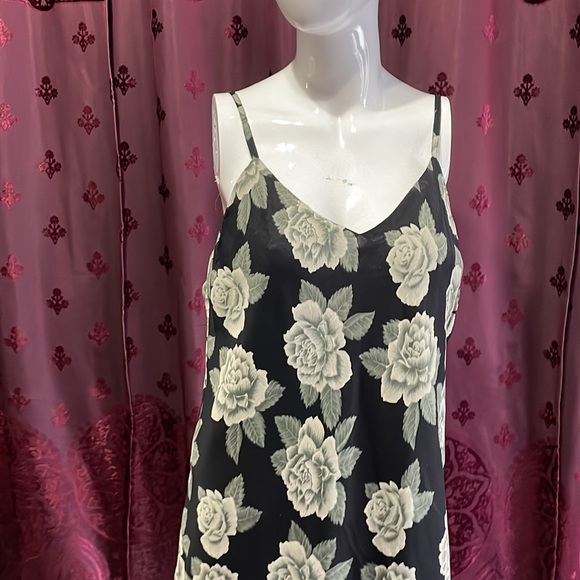 Vintage Deadstock Black Floral Spaghetti Strap Maxi Dress Size Large - Picture 4 of 7